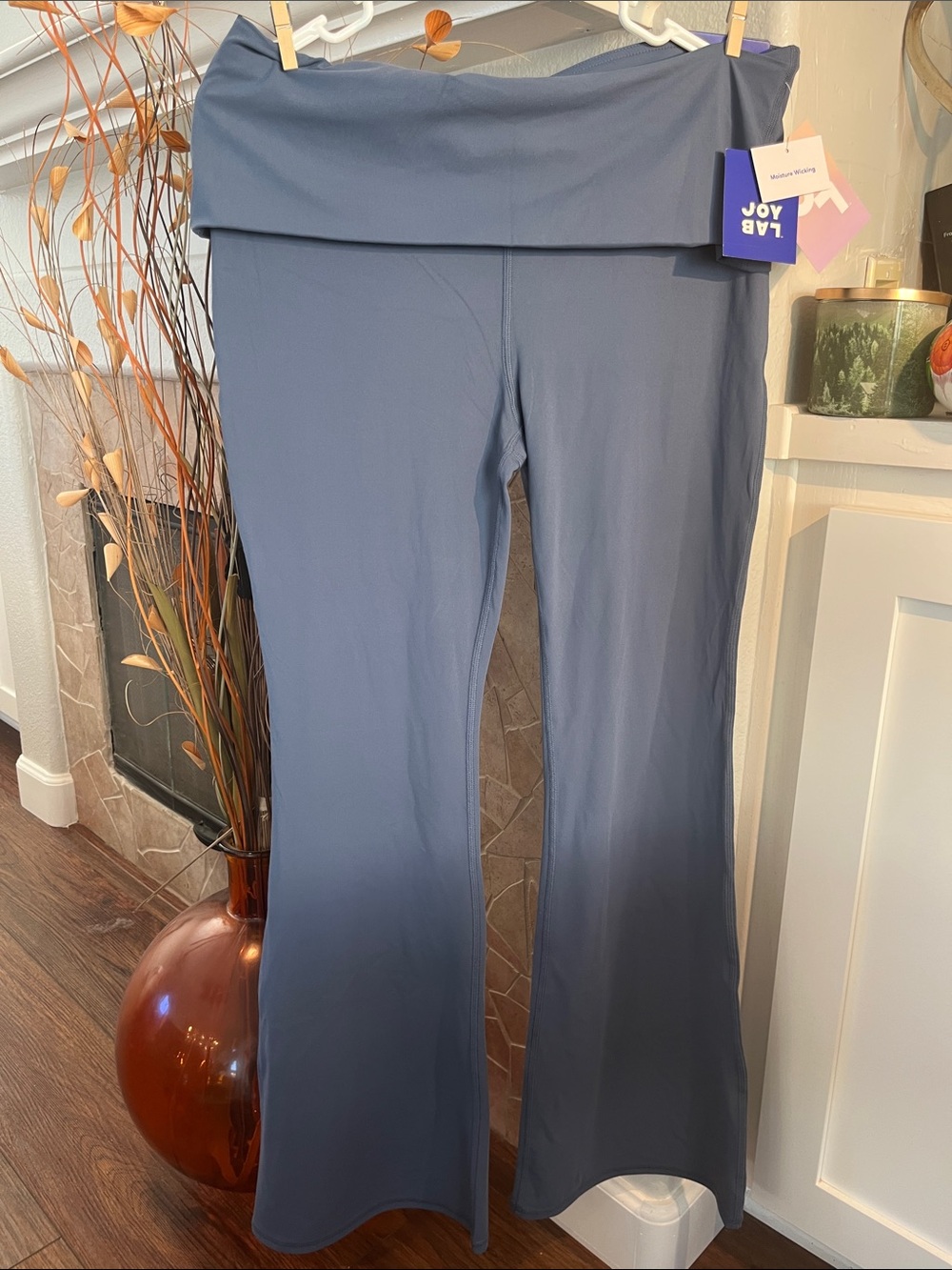 JoyLab Fold-Over Waist Flare Pants in Slate Blue